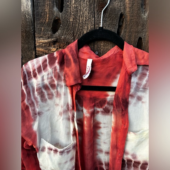 NWOT Raga Anthropologie Red Tie Dye Sheer Long Sleeve Button Up Shirt - Picture 3 of 9